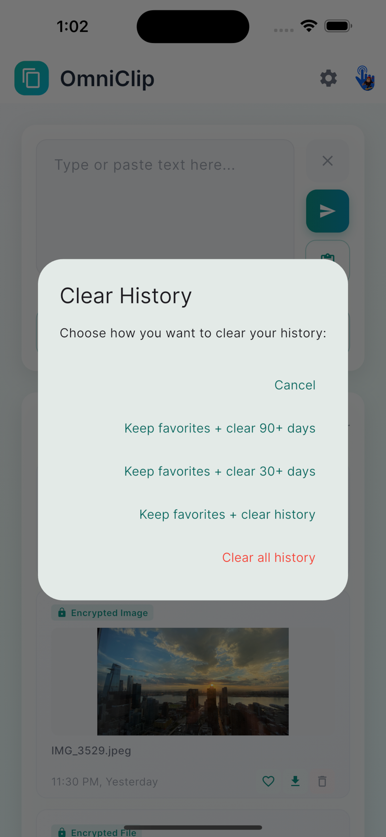 OmniClip Clear History